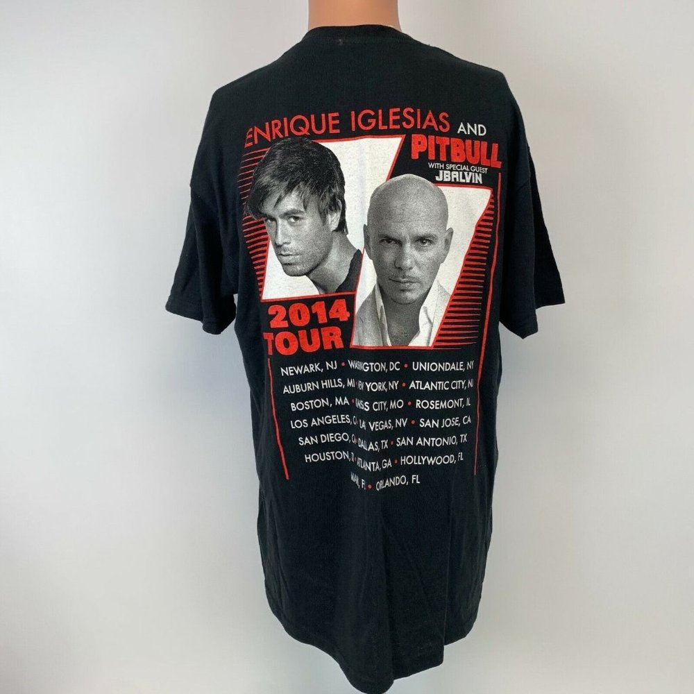 Enrique Iglesia Pitbull J Balvin 2014 Tour Double Sided T Shirt Latin Black L - Picture 3 of 5